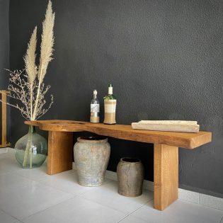 banco rustico de roble mesa auxiliar mueble macizo patas de madera
