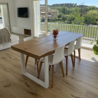 mesa de comedor de madera maciza estilo rustico de madera de roble blanco 8 10 12 6 comensales patas metalicas blancas (2)