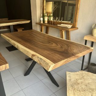 mesa de comedor de saman de 200 cm suar parota rustica patas metalicas araña
