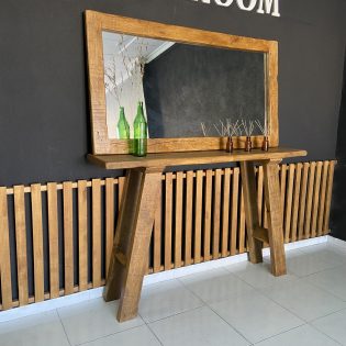 recibidor conjunto mueble auxiliar espejo madera recuperada rustico estilo (6)