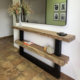 recibidor mueble auxilia madera maciza beli rustico grande dos bladas estantes 200 cm patas metalicas beniganim (4)